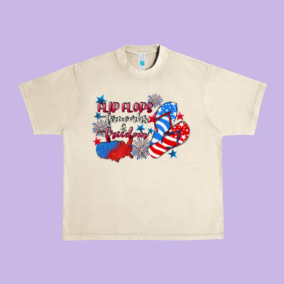 Flip Flops Fireworks & Freedom 4th Of July Urban Heavy Tee Designed By Cowgirlartshop