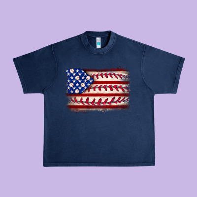 Baseball American Flag Urban Heavy Tee Designed By Neo Western