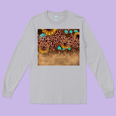 Leopard Glitter Sunflower Gemstone Long Sleeve Tee Designed By Jahusdesignshop