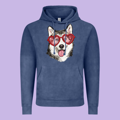 Vintage Hoodie husky with love glasses