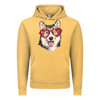 Vintage Mustard husky with love glasses Vintage Hoodie - RanaPortraitStore