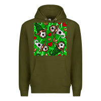 Army Green soccer gnomes and hearts seamless pattern Premium Hoodie - BundleAndBundleShop