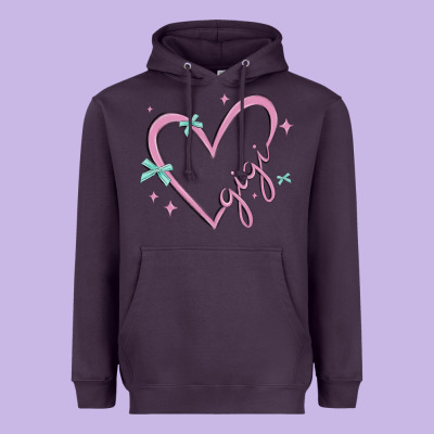 Gigi With Heart And Ribbons Heavyweight Hoodie Designed By Maliassmallbusiness