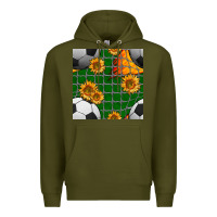 Army Green soccer balls and sunflowers with goal nets seamless pattern Premium Hoodie - BundleAndBundleShop