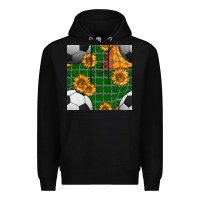 Black soccer balls and sunflowers with goal nets seamless pattern Premium Hoodie - BundleAndBundleShop