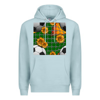 Blue Mist soccer balls and sunflowers with goal nets seamless pattern Premium Hoodie - BundleAndBundleShop
