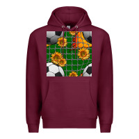Burgundy soccer balls and sunflowers with goal nets seamless pattern Premium Hoodie - BundleAndBundleShop