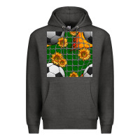 Charcoal Heather soccer balls and sunflowers with goal nets seamless pattern Premium Hoodie - BundleAndBundleShop