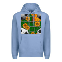 Colony Blue soccer balls and sunflowers with goal nets seamless pattern Premium Hoodie - BundleAndBundleShop