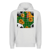 Dove Grey soccer balls and sunflowers with goal nets seamless pattern Premium Hoodie - BundleAndBundleShop