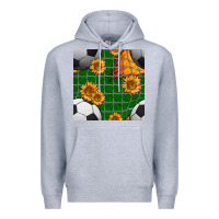 Heather Grey soccer balls and sunflowers with goal nets seamless pattern Premium Hoodie - BundleAndBundleShop
