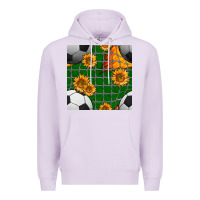 Lilac soccer balls and sunflowers with goal nets seamless pattern Premium Hoodie - BundleAndBundleShop