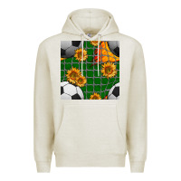 Oatmeal Heather soccer balls and sunflowers with goal nets seamless pattern Premium Hoodie - BundleAndBundleShop