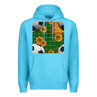 Ocean Blue soccer balls and sunflowers with goal nets seamless pattern Premium Hoodie - BundleAndBundleShop