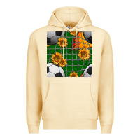 Pina Colada soccer balls and sunflowers with goal nets seamless pattern Premium Hoodie - BundleAndBundleShop