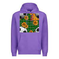 Purple soccer balls and sunflowers with goal nets seamless pattern Premium Hoodie - BundleAndBundleShop