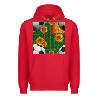 Red soccer balls and sunflowers with goal nets seamless pattern Premium Hoodie - BundleAndBundleShop