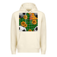 Sandshell soccer balls and sunflowers with goal nets seamless pattern Premium Hoodie - BundleAndBundleShop