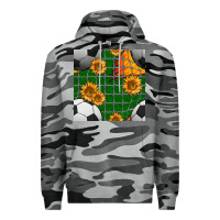 Slate Camo soccer balls and sunflowers with goal nets seamless pattern Premium Hoodie - BundleAndBundleShop