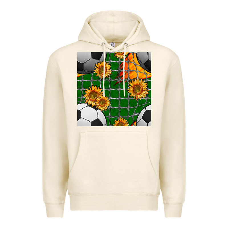 Soccer Balls And Sunflowers With Goal Nets Seamless Pattern Premium Hoodie by BundleAndBundleShop | Teevron