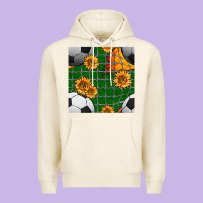 Soccer Balls And Sunflowers With Goal Nets Seamless Pattern Premium Hoodie Designed By Bundleandbundleshop