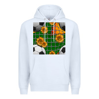 White soccer balls and sunflowers with goal nets seamless pattern Premium Hoodie - BundleAndBundleShop