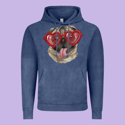 Vintage Hoodie pug with love glasses