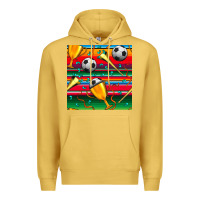 Antique Gold soccer winner cup and vuvuzela with serape seamless pattern Premium Hoodie - BundleAndBundleShop
