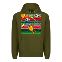 Army Green soccer winner cup and vuvuzela with serape seamless pattern Premium Hoodie - BundleAndBundleShop