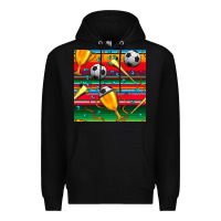 Black soccer winner cup and vuvuzela with serape seamless pattern Premium Hoodie - BundleAndBundleShop