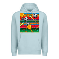 Blue Mist soccer winner cup and vuvuzela with serape seamless pattern Premium Hoodie - BundleAndBundleShop