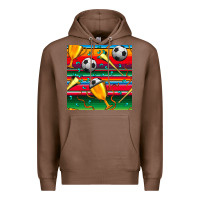 Chestnut soccer winner cup and vuvuzela with serape seamless pattern Premium Hoodie - BundleAndBundleShop