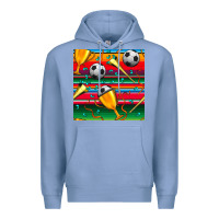 Colony Blue soccer winner cup and vuvuzela with serape seamless pattern Premium Hoodie - BundleAndBundleShop
