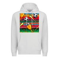 Dove Grey soccer winner cup and vuvuzela with serape seamless pattern Premium Hoodie - BundleAndBundleShop