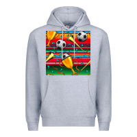 Heather Grey soccer winner cup and vuvuzela with serape seamless pattern Premium Hoodie - BundleAndBundleShop