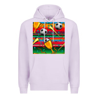 Lilac soccer winner cup and vuvuzela with serape seamless pattern Premium Hoodie - BundleAndBundleShop