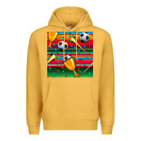 Mustard soccer winner cup and vuvuzela with serape seamless pattern Premium Hoodie - BundleAndBundleShop