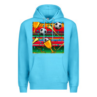 Ocean Blue soccer winner cup and vuvuzela with serape seamless pattern Premium Hoodie - BundleAndBundleShop