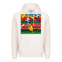 Pale Pink soccer winner cup and vuvuzela with serape seamless pattern Premium Hoodie - BundleAndBundleShop