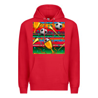 Red soccer winner cup and vuvuzela with serape seamless pattern Premium Hoodie - BundleAndBundleShop