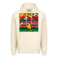 Sandshell soccer winner cup and vuvuzela with serape seamless pattern Premium Hoodie - BundleAndBundleShop