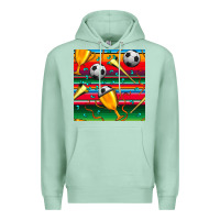 Seafoam soccer winner cup and vuvuzela with serape seamless pattern Premium Hoodie - BundleAndBundleShop