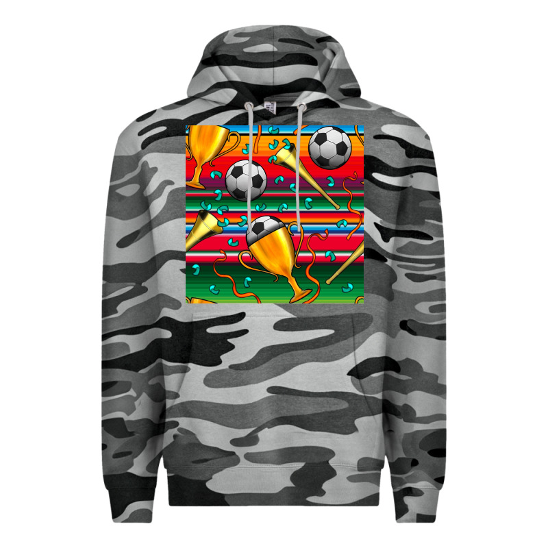 Soccer Winner Cup And Vuvuzela With Serape Seamless Pattern Premium Hoodie by BundleAndBundleShop | Teevron