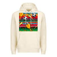 Tofu soccer winner cup and vuvuzela with serape seamless pattern Premium Hoodie - BundleAndBundleShop