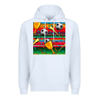 White soccer winner cup and vuvuzela with serape seamless pattern Premium Hoodie - BundleAndBundleShop