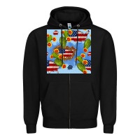 Black usa map cactus and sunflower seamless pattern Zipper Hoodie - BundleAndBundleShop