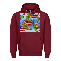 Burgundy usa map cactus and sunflower seamless pattern Zipper Hoodie - BundleAndBundleShop