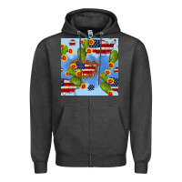 Charcoal Heather usa map cactus and sunflower seamless pattern Zipper Hoodie - BundleAndBundleShop
