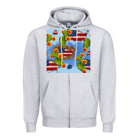 Heather Grey usa map cactus and sunflower seamless pattern Zipper Hoodie - BundleAndBundleShop