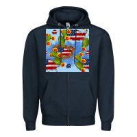 Navy usa map cactus and sunflower seamless pattern Zipper Hoodie - BundleAndBundleShop